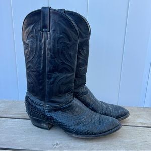 Vintage Durango 11 1/2 EE Black Snakeskin Cowboy Western Boots WIDE